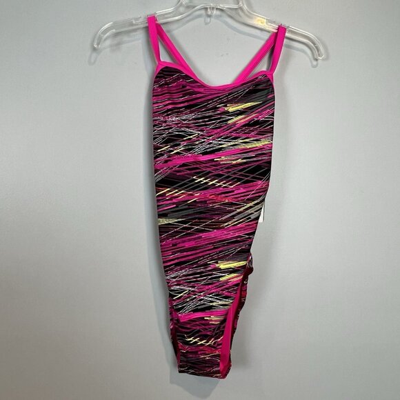 SPEEDO Fragments Drill Back PowerFlex Pink Swimsuit Women's size 10 / 36 NWT - Picture 1 of 14
